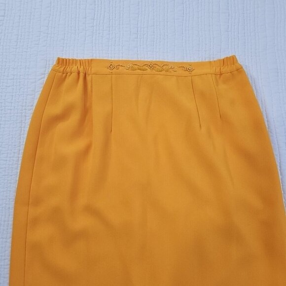 Sara Ann Pencil Dress Women's 12 Golden Yellow Embellished Elastic Waist Zipper - Picture 3 of 12